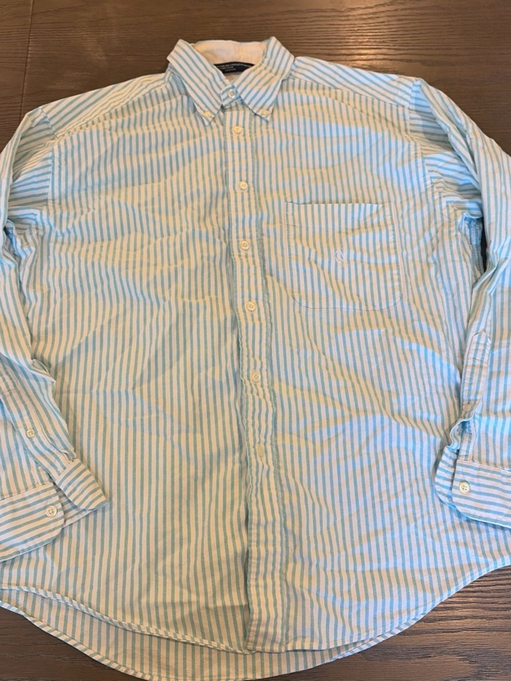 Men's nautical Light Blue and White Striped Button-Down Shirt large